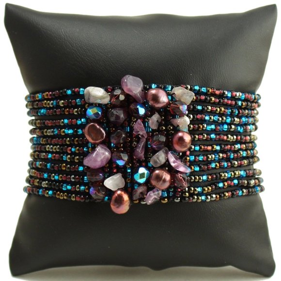 Czech Bead GEM CLUSTER Bracelet Purple, Blue - Picture 1 of 1